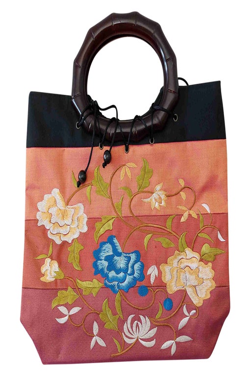 Embroidered silk handbag