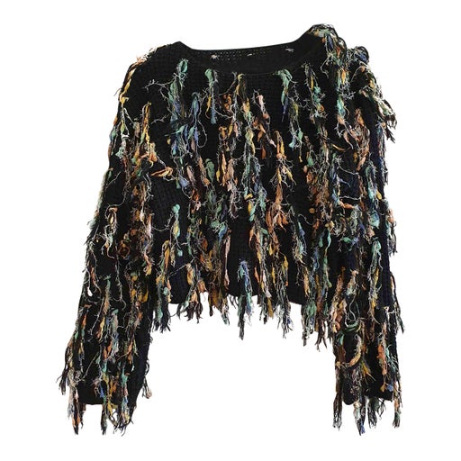 Sweater with embroidered fringes