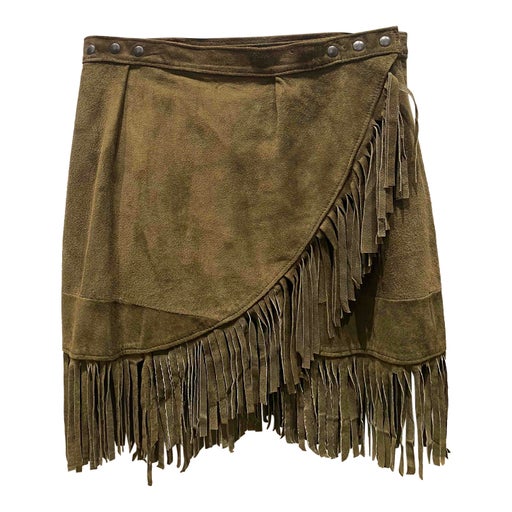 Fringed suede mini skirt