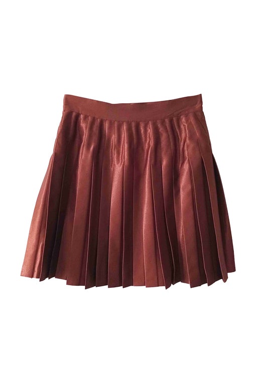 Pleated satin mini skirt