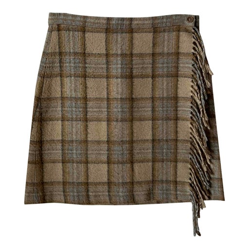 Fringed tartan mini skirt
