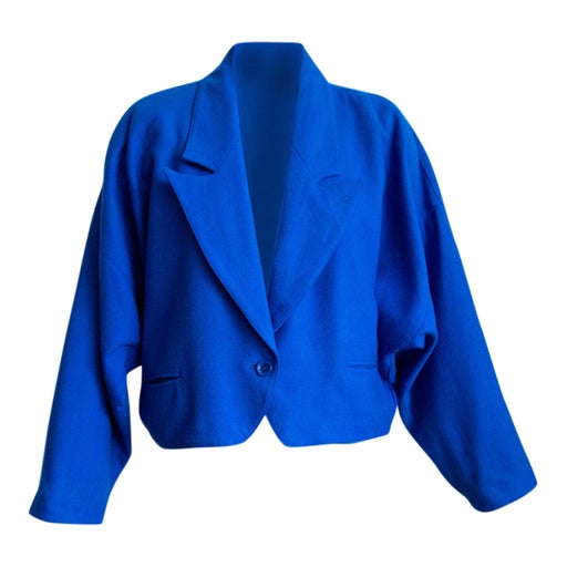 Royal electric blue batwing sleeve wool blazer.