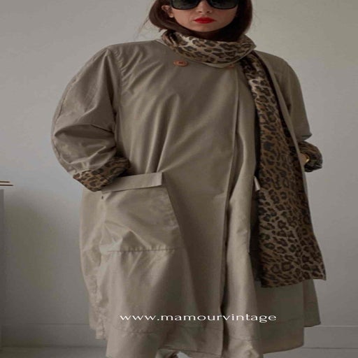 Collarless trench coat