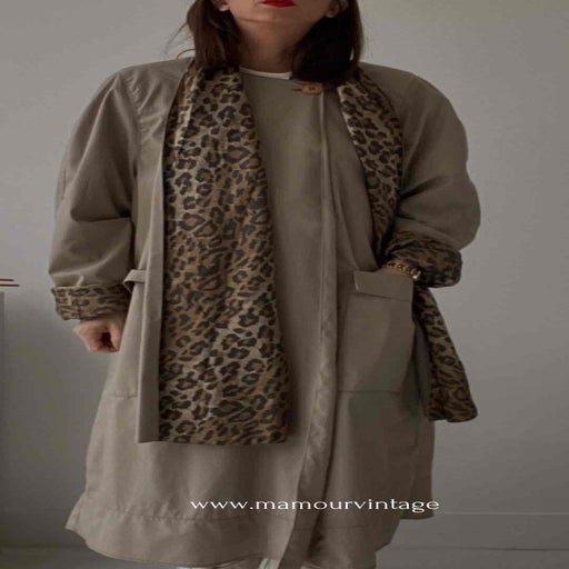 Collarless trench coat