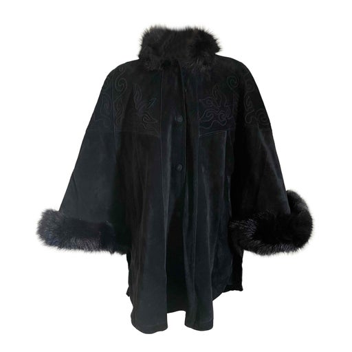 Leather and fur cape