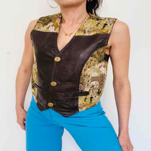 Sleeveless cotton and leather vest