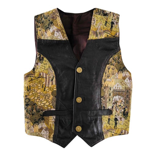 Sleeveless cotton and leather vest