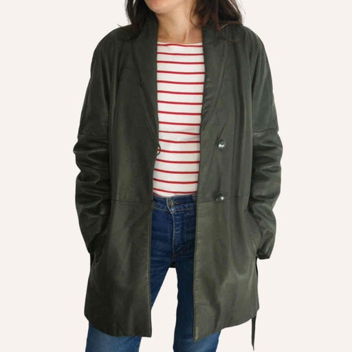 Short leather trench coat