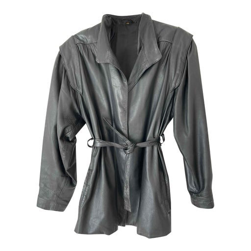 Belted leather jacket