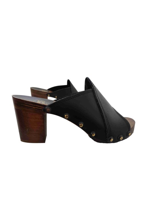 Leather and wood clogs