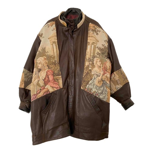 Blouson en cuir et tapisserie