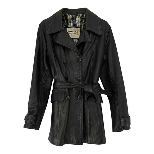 Short leather trench coat