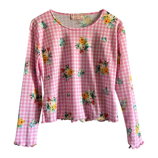 Gingham and flower mesh top