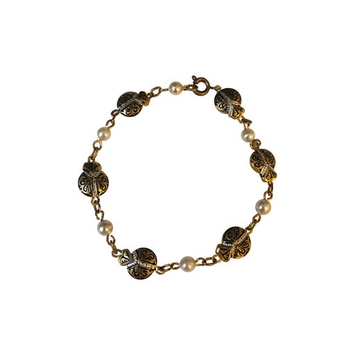 Bracelet in gold metal and pearls