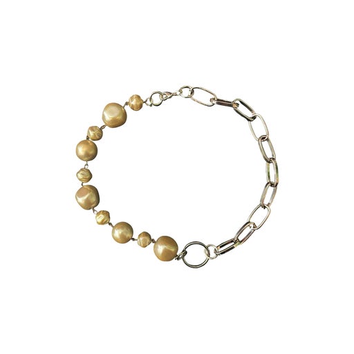 Collier en perles et métal argenté