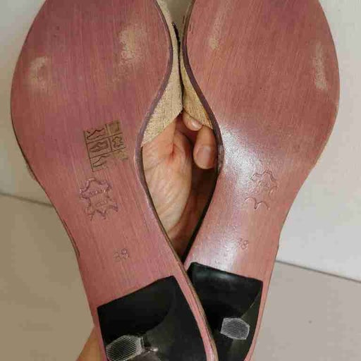 Mules en cuir et toile