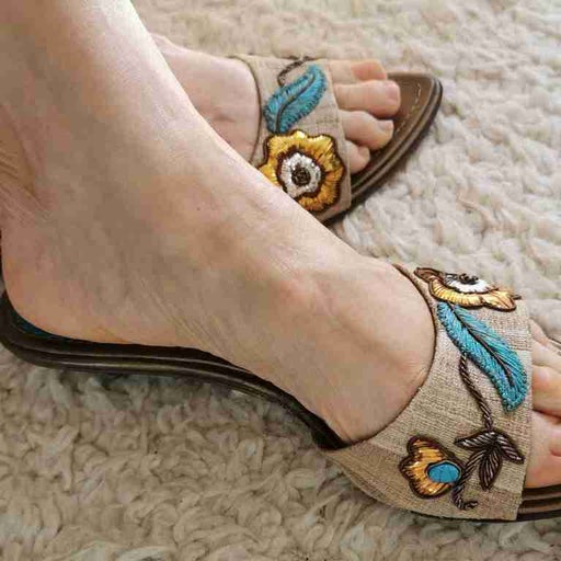 Mules en cuir et toile