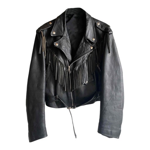 Fringed leather biker jacket