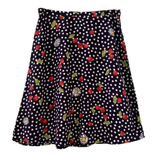 Polka dot and cherry print mini skirt