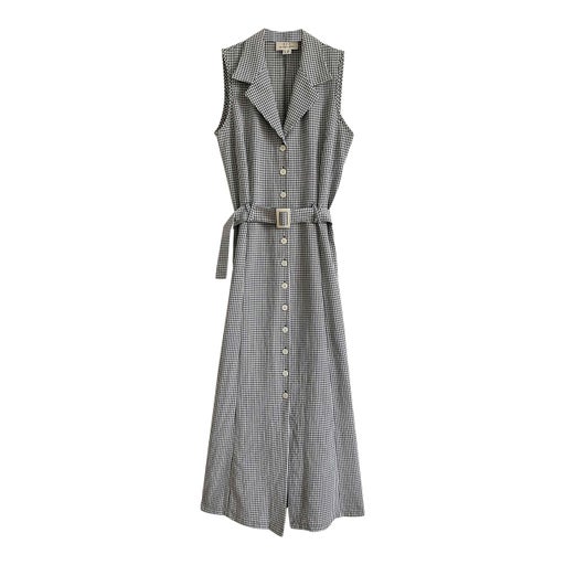 Long belted gingham dress