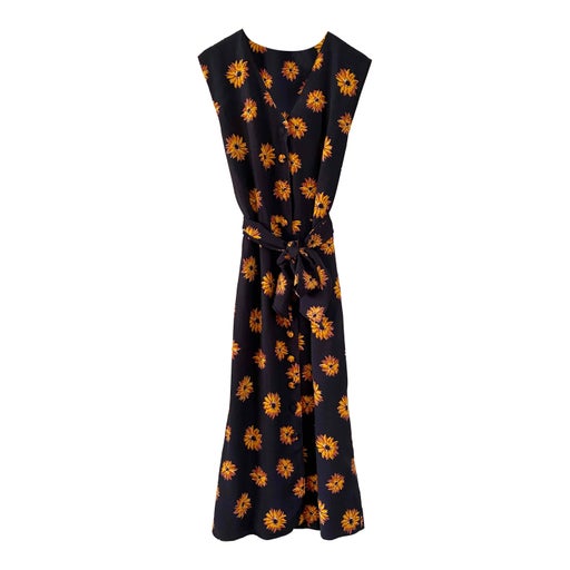 Robe longue à fleurs en viscose noire imprimée