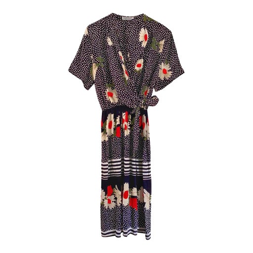 Polka dot and floral wrap dress
