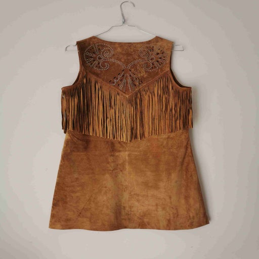 Robe mini en daim René Dhery. A franges devant