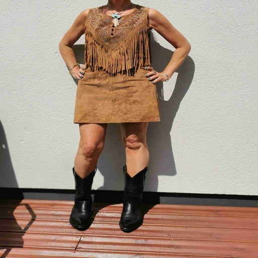 Robe mini en daim René Dhery. A franges devant