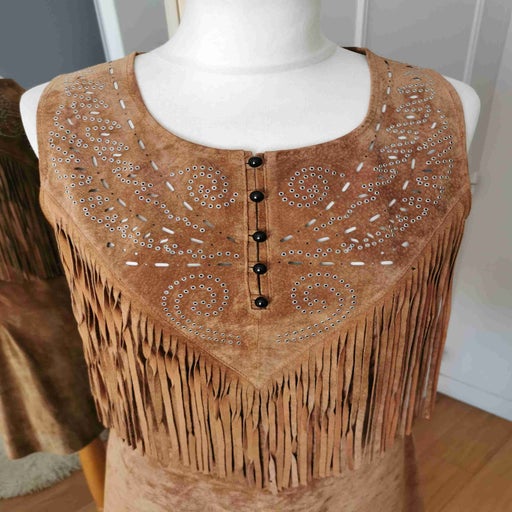 Robe mini en daim René Dhery. A franges devant