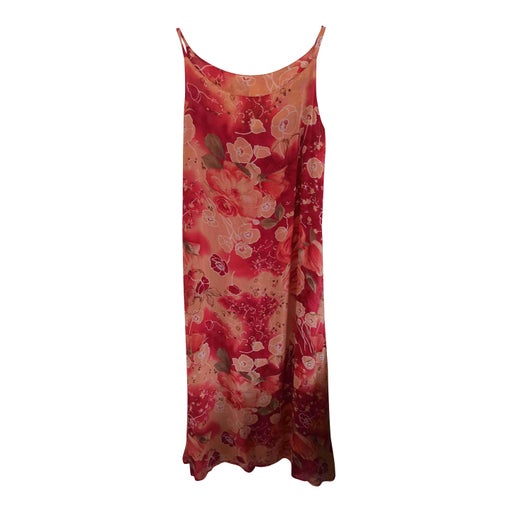Long floral dress in red viscose voile
