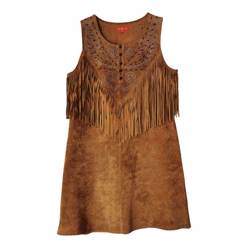 Robe mini en daim René Dhery. A franges devant