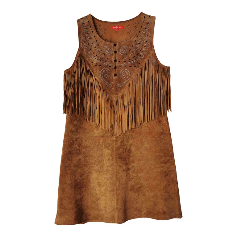 Robe mini en daim René Dhery. A franges devant