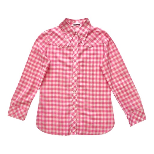 Chemise à carreaux rose des années 70. Fermeture