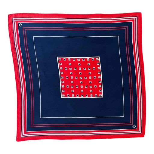 70's silk scarf made in France, navy,