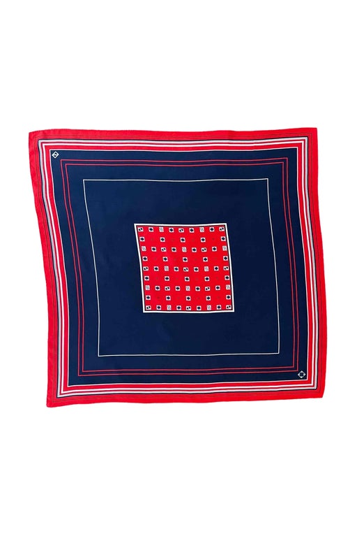 70's silk scarf made in France, navy,