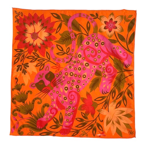 70s cotton square with tiger motifs in cotton voile