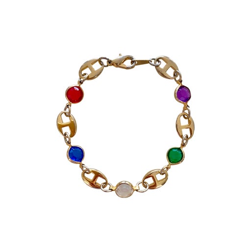 Bracelet doré et cristaux de verres