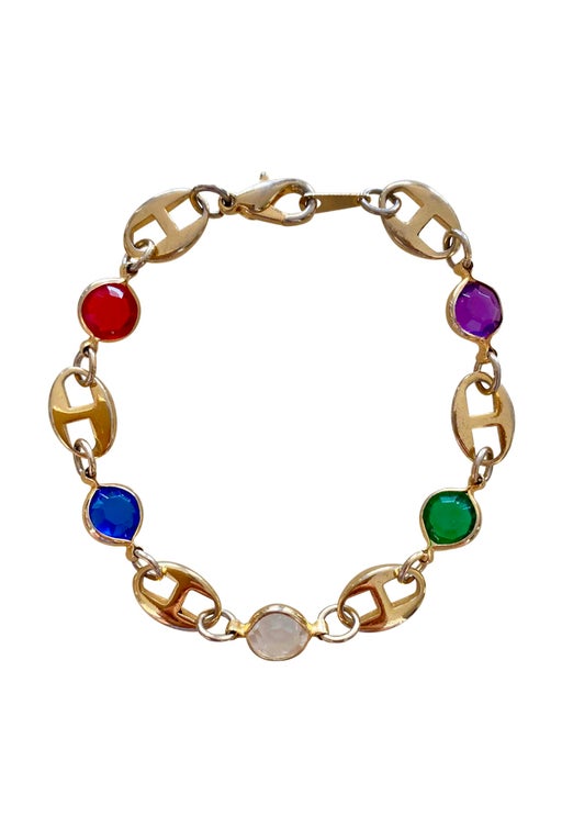 Bracelet doré et cristaux de verres