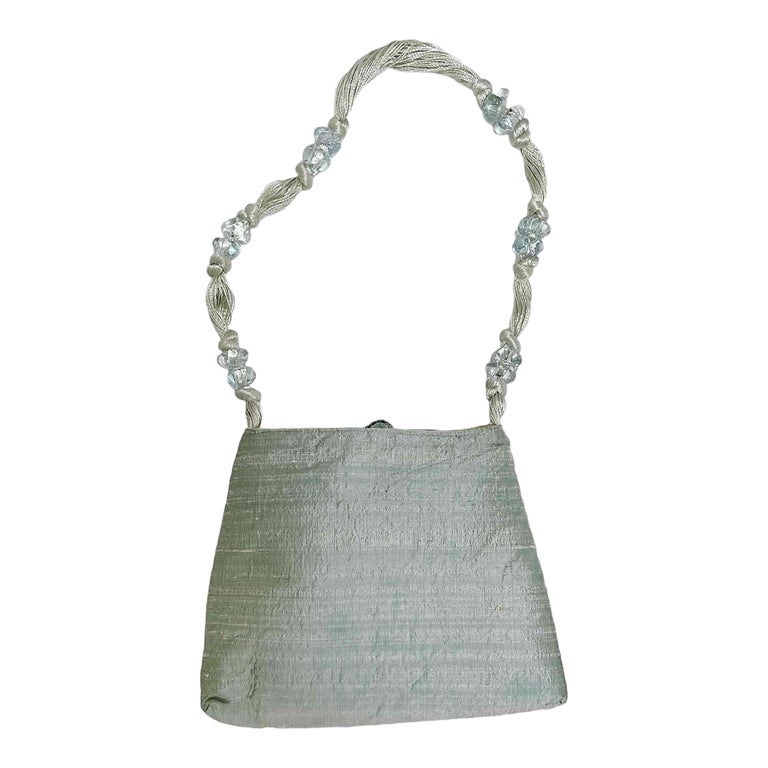 Mini sac en soie shantung vert d'eau et perles