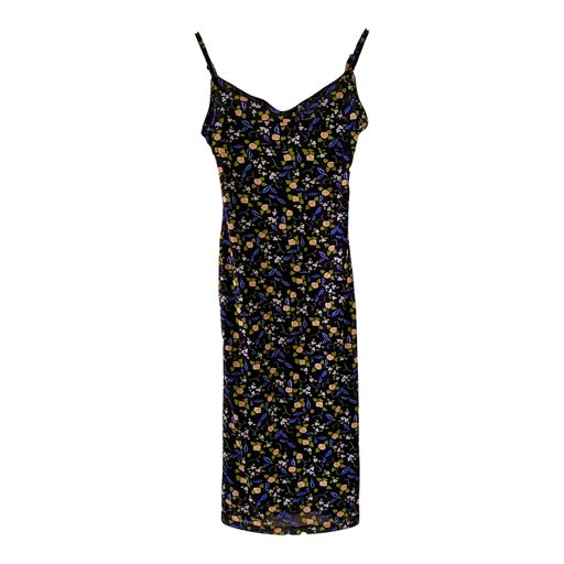 Robe nuisette à fleurs, en maille noire imprimée