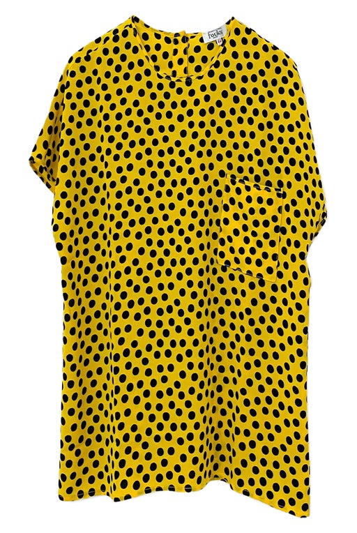 Yellow blouse with black polka dots