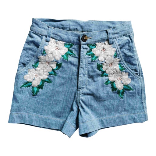 Embroidered denim shorts