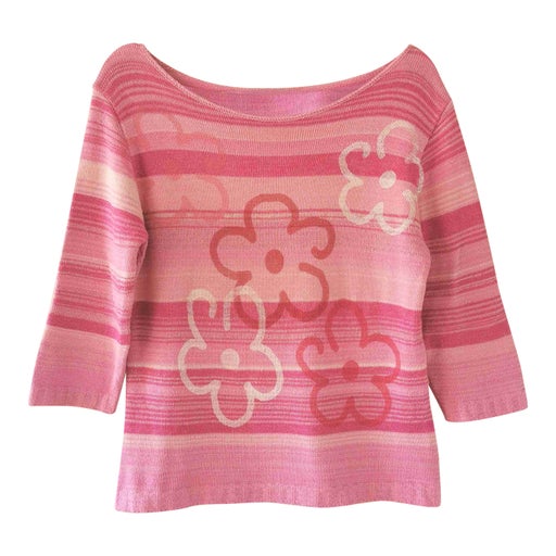 Pull rayé à fleurs