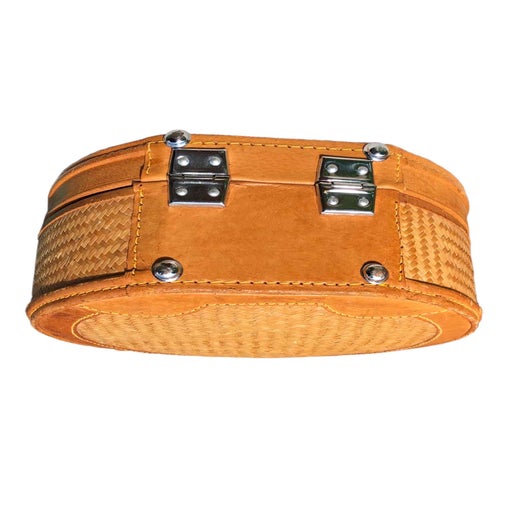 Leather and wicker basket