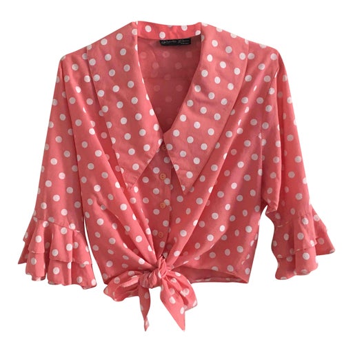 Polka dot crop top blouse in viscose blend,