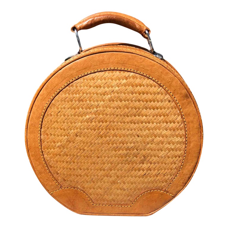 Leather and wicker basket