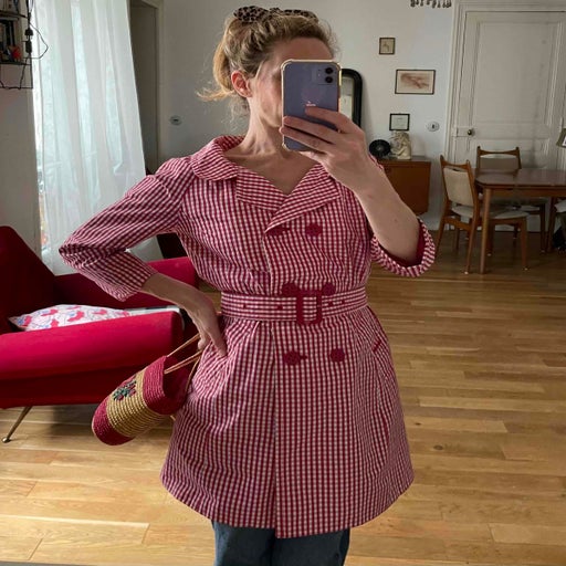 Gingham trench coat