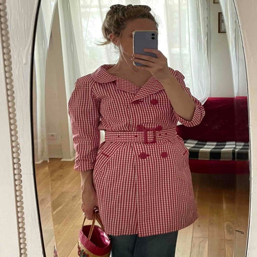 Gingham trench coat