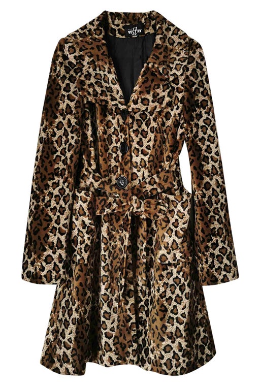 Leopard velvet trench coat