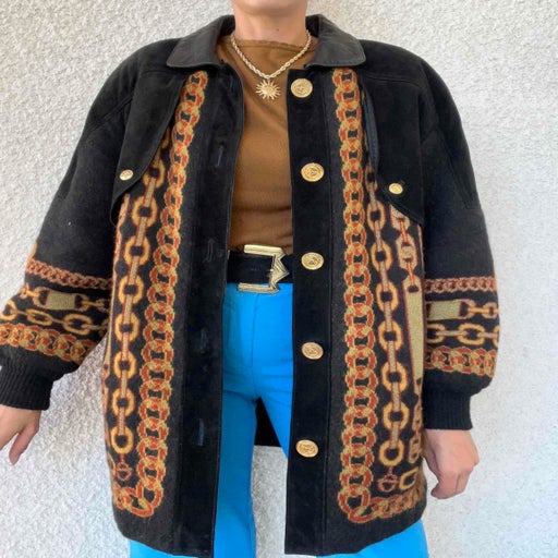 Leather and wool coat